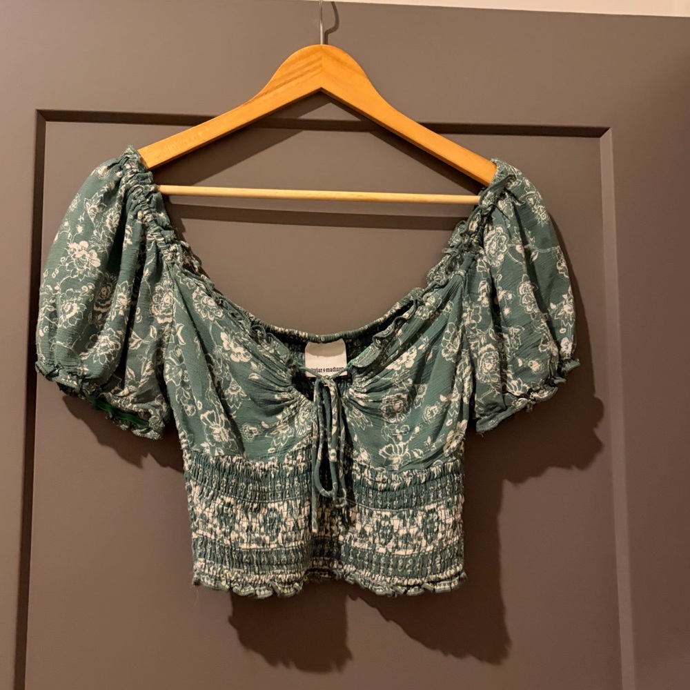 Skylar + Madison Green Floral Crop Top